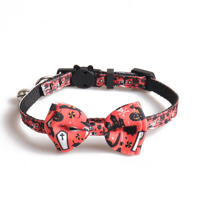 Helovīna tauriņš kaķu kaklasiksnas Regulējamas Breakaway kaķēnu kaklasiksnas Drošība ar kulonu un zvaniņu Ķirbju spoku sikspārņu kaklasiksna mājdzīvniekam