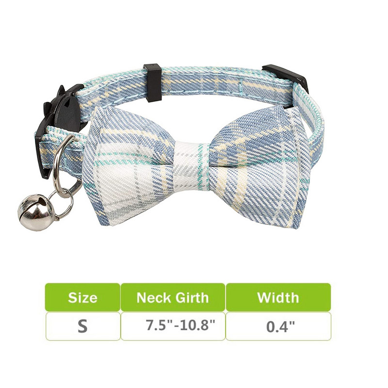 Breakaway macskanyakörv csengővel és klasszikus kockás csokornyakkendővel, állítható biztonsági cicanyakörvek háziállatok és kölykök számára 7,8-10,2 hüvelyk között