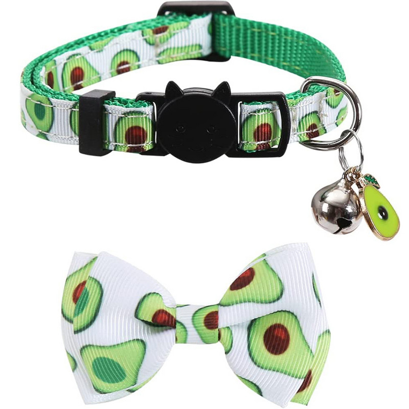 Cat nyakörv, aranyos csokornyakkendővel és csengővel a cicának, állítható biztonsági gyümölcsmintás cicanyakörv kisállat kiskutyáknak