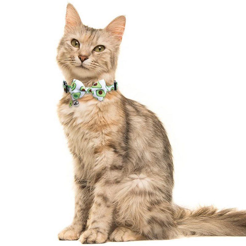 Cat nyakörv, aranyos csokornyakkendővel és csengővel a cicának, állítható biztonsági gyümölcsmintás cicanyakörv kisállat kiskutyáknak