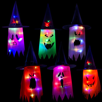 Хелоуин декорация Шапка на вещица LED светлини Хелоуин шапка на вещица за детски парти Декоративни консумативи Външно дърво Висящо украшение