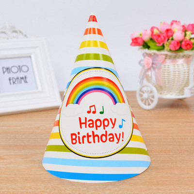 10gab 20*15cm Baby Kids varavīksnes dzimšanas dienas raksta papīra cepures Daudz laimes dzimšanas dienā bērnu dušas rotājumi krāsaini dzimšanas dienas papīra cepures