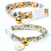 Kokvilnas Breakaway kaķu kaklasiksnas ar zvaniņu margrietiņu kulonu Kitty kaķēnu kaklasiksnas zaļi oranžas kakla siksniņas kaķu meitenēm.