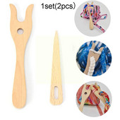 DIY ar rokām darināta koka dakša Adīšana ar lielām acs adatām Gobelēns Adīšana Dižskābarža piederumi Instrumenti Adīšanas dakša Dakša Roku darbs Adījums W5A2