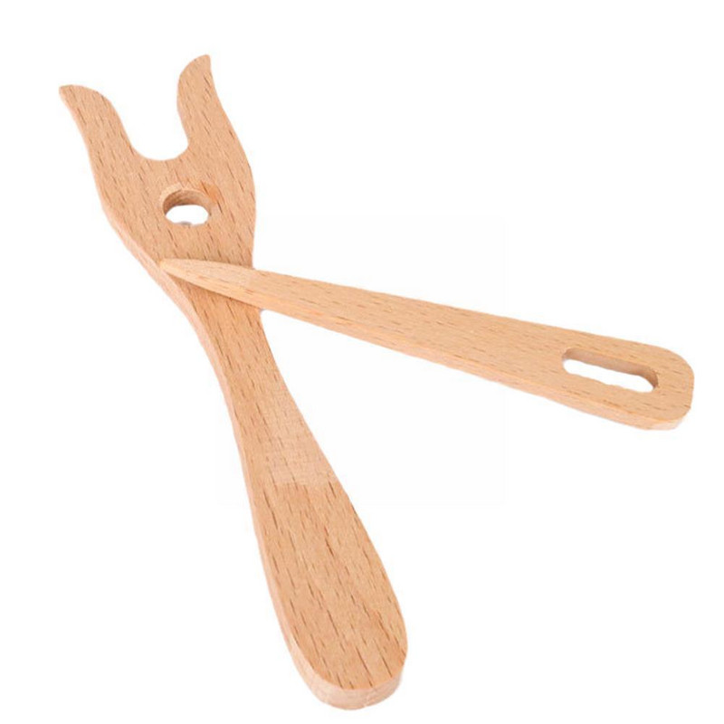 DIY ar rokām darināta koka dakša Adīšana ar lielām acs adatām Gobelēns Adīšana Dižskābarža piederumi Instrumenti Adīšanas dakša Dakša Roku darbs Adījums W5A2