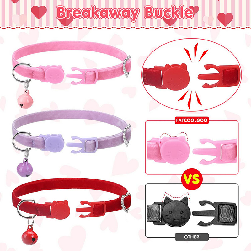Valentīndienas kaķa kaklasiksna ar zvana rozā mīkstu, plūstošu audumu, regulējamu atdalāmu kaklasiksnu maziem vidēji lieliem kaķiem, suņiem, mājdzīvniekiem