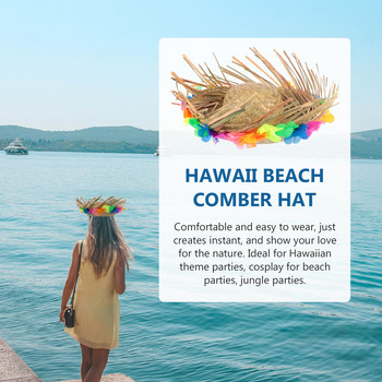 Хавайска шапка Изискана рокля Костюм Плажни мъжки летни шапки Lei Straw Set Парти декорация Широка периферия