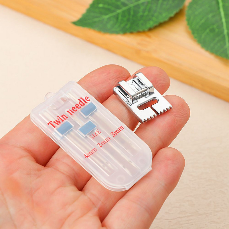 Dubultā dūriena Sadzīves instrumenti Aksesuāri Šujmašīnas Armatūra Saburzīta spiedpēda 3 Izmēri Dvīņu adatas 9 rievas