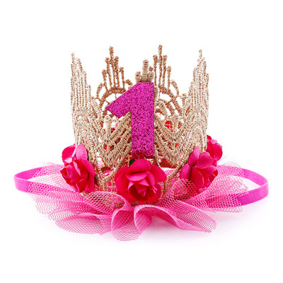 Nauja nėrinių tinklinė kepurė Kūdikio pirmojo gimtadienio vakarėlio karūnos princesės kepuraitės 1 metų vaikams Kūdikių kepuraitės gimtadienio galvos juostos papuošimas