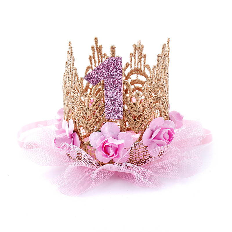 Nauja nėrinių tinklinė kepurė Kūdikio pirmojo gimtadienio vakarėlio karūnos princesės kepuraitės 1 metų vaikams Kūdikių kepuraitės gimtadienio galvos juostos papuošimas