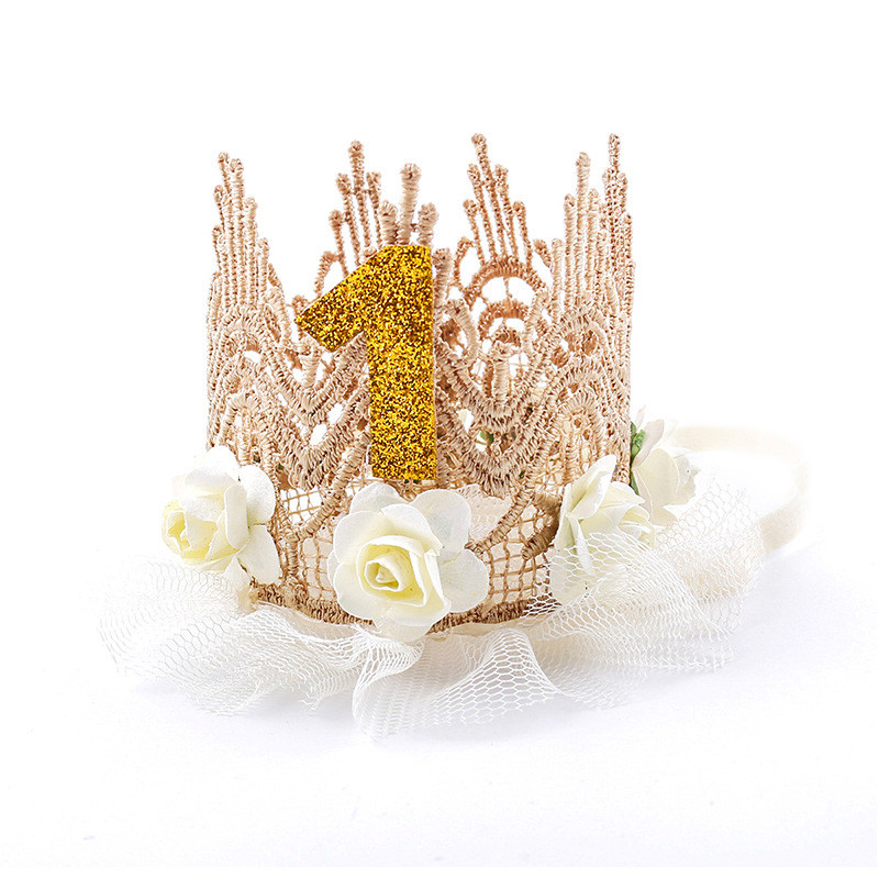 Nauja nėrinių tinklinė kepurė Kūdikio pirmojo gimtadienio vakarėlio karūnos princesės kepuraitės 1 metų vaikams Kūdikių kepuraitės gimtadienio galvos juostos papuošimas