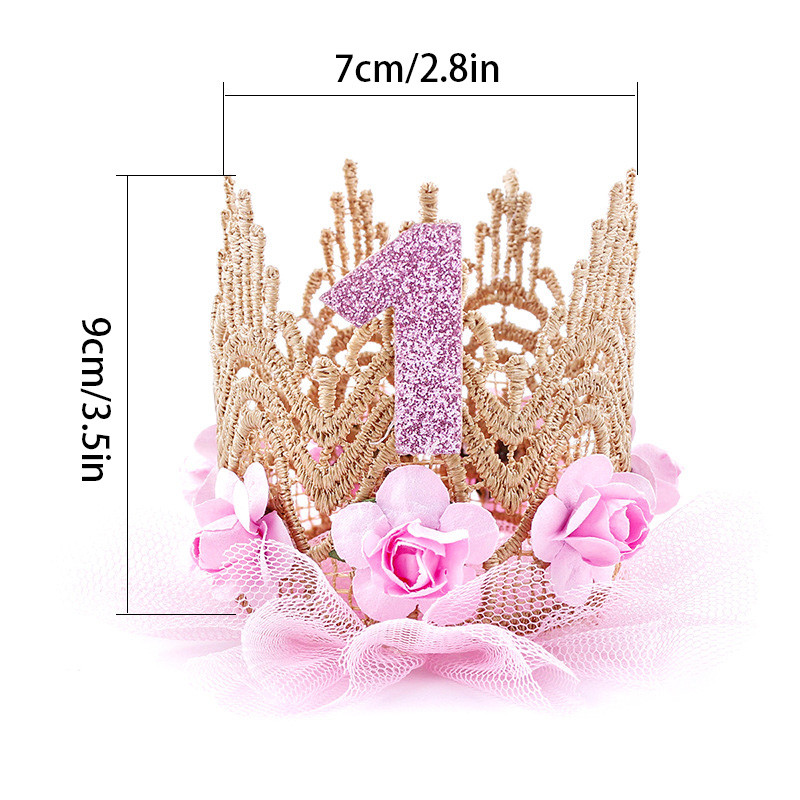 Nauja nėrinių tinklinė kepurė Kūdikio pirmojo gimtadienio vakarėlio karūnos princesės kepuraitės 1 metų vaikams Kūdikių kepuraitės gimtadienio galvos juostos papuošimas