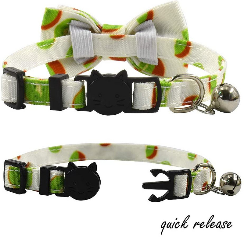 Cat nyakörvek Breakaway csengővel és bowtie kiwi bogyóval, kivi mintával Biztonsági cica nyakörvek masnival Kitty Cats kiskutyának