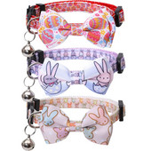 Húsvéti macska nyakörv, aranyos csokornyakkendővel és csengővel a cicának, állítható biztonsággal Húsvéti tojásos nyuszi cica nyakörvek kis kedvenceknek