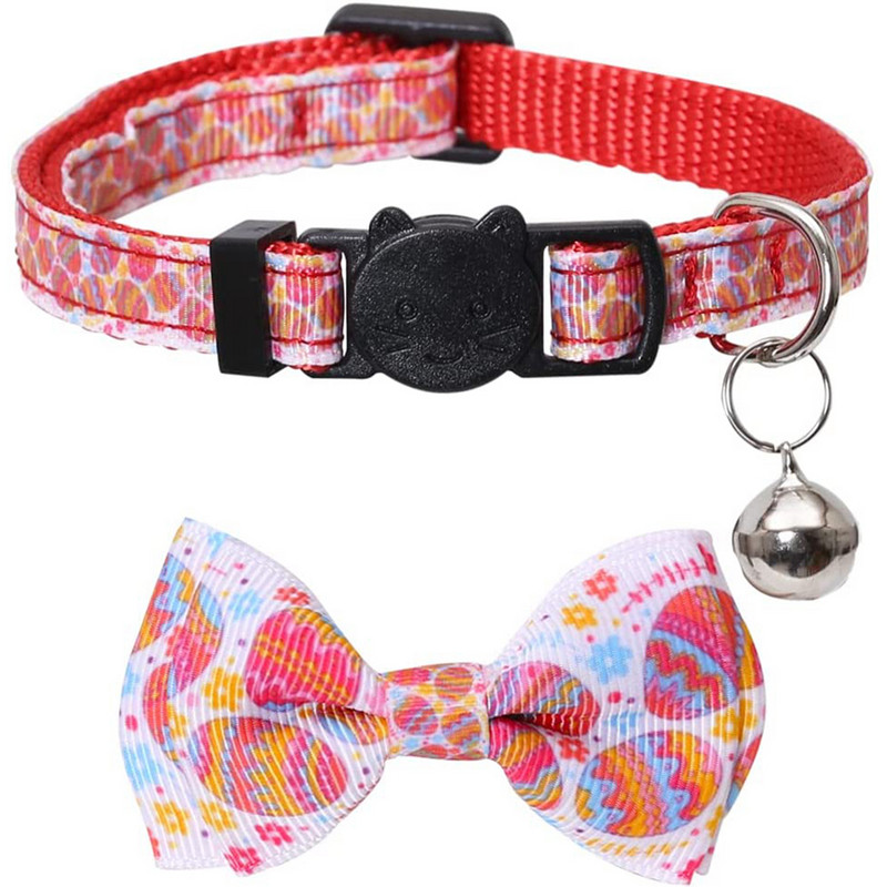 Húsvéti macska nyakörv, aranyos csokornyakkendővel és csengővel a cicának, állítható biztonsággal Húsvéti tojásos nyuszi cica nyakörvek kis kedvenceknek