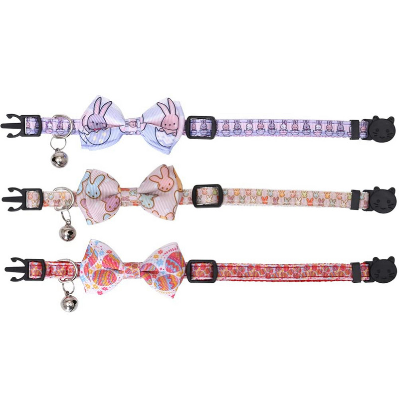 Húsvéti macska nyakörv, aranyos csokornyakkendővel és csengővel a cicának, állítható biztonsággal Húsvéti tojásos nyuszi cica nyakörvek kis kedvenceknek