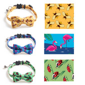 Csokornyakkendő macskanyakörv csengővel Puha, állítható Breakaway macskanyakörv csokornyakkendővel, vidám mintákkal Flymingo élénk színű nyárra