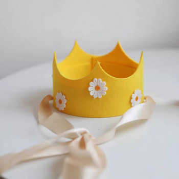 Ins Kids Daisy Birthday Party Crown Yellow Pink Flower Hat 3 4 5 6 7 8 9 Year Old Baby Shower Слънчогледова тема Шапка за рожден ден