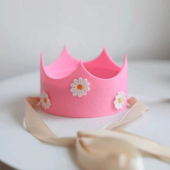 Ins Kids Daisy Birthday Party Crown Yellow Pink Flower Hat 3 4 5 6 7 8 9 Year Old Baby Shower Слънчогледова тема Шапка за рожден ден