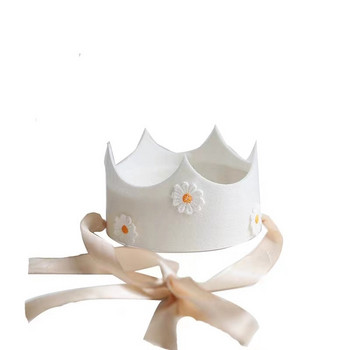 Ins Kids Daisy Birthday Party Crown Yellow Pink Flower Hat 3 4 5 6 7 8 9 Year Old Baby Shower Слънчогледова тема Шапка за рожден ден