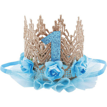 Ροζ λουλούδι 1 έτους Χρυσό καπέλο στέμμα Happy Princess Birthday Party Decor Παιδικό Baby 1st Hat One Year Birthday Photo Props Καπέλο