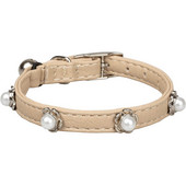 Kaķa kakla siksna ar zvaniņu ādas suņu kakla siksnām Ziemassvētku regulējamas cute pērļu mazas meitenes rotaslietas bēšs S