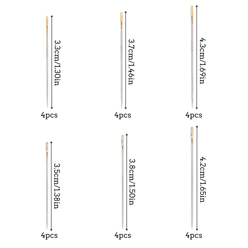12 tk/komplekti pimenõelad, kuldsaba, mitme suurusega külgmised augud, majapidamises kasutatavad käsitsi õmblusnõelad koos hoiukastiga isetegemiseks