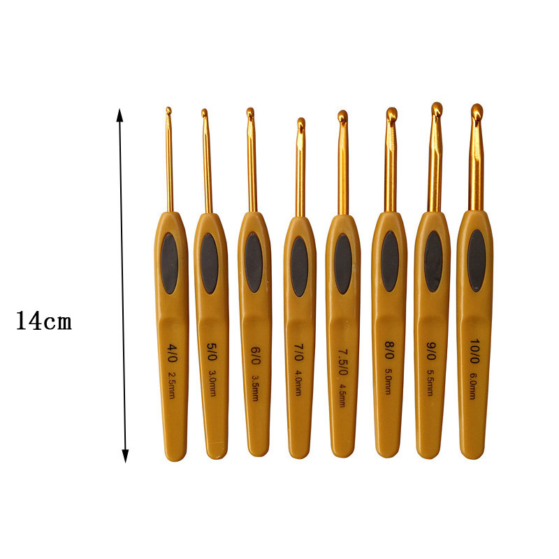 8 bucăți/set cârlige de tricotat ABS/aluminiu Accesorii de cusut Instrumente de țesut Mâner maro Cârlig auriu/alb Artizanat DIY Croșetare simplă