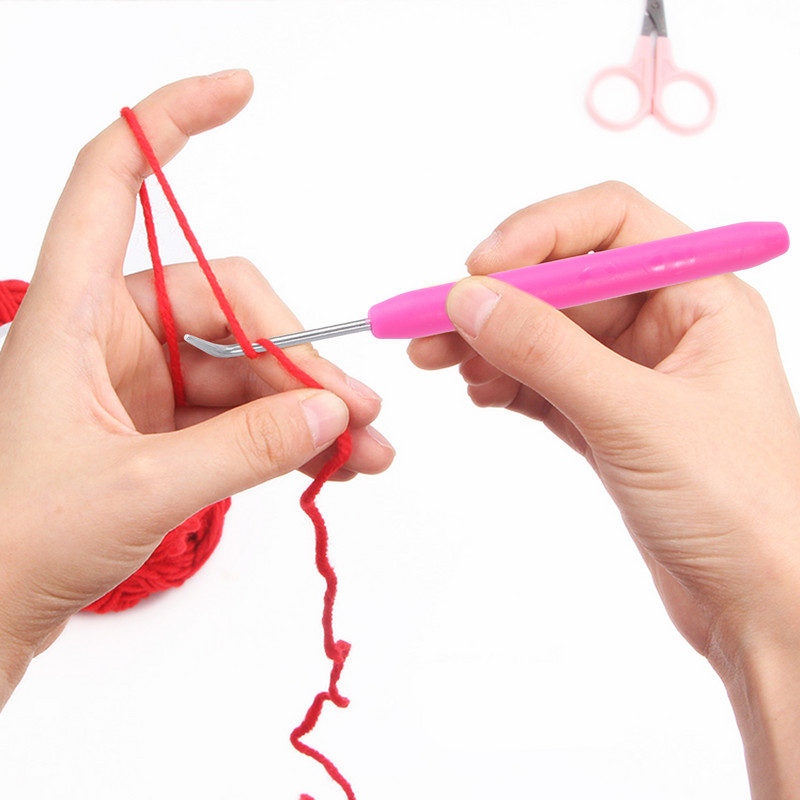 Βελονάκι Γάντζος βελόνας Πλεκτομηχανή Λαβή αργαλειού Εργονομική Πλεκτομηχανή Diy Σετ Εργαλείο Πλήρες Νήμα Αλουμίνιο Κόκκινο Γενειοφόρο Γάντζο