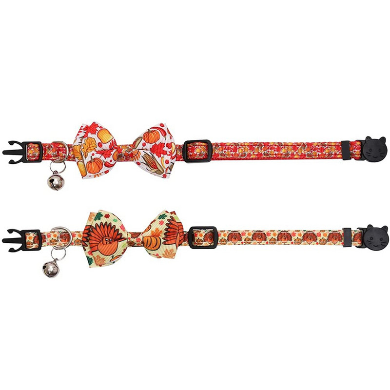 Jaunākā Pateicības dienas Breakaway kaķa kaklasiksna ar zvaniņu un tītara ķirbju raksta regulējamu drošības kaķēnu kaklasiksnu mājdzīvniekiem