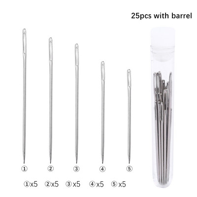 Hot 5 Izmēri 25 gab. Nerūsējošā tērauda lielu acu adatu uzvalks izšūšanas krustdūriena adatas DIY roku šūšanas adatu uzvalks