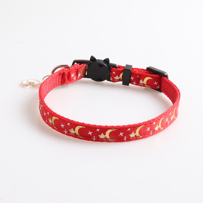 Breakaway macska nyakörvek harangokkal, arany holdakkal és csillagokkal, állítható biztonsági kölyök nyakörv, fénylik a sötétben medállal