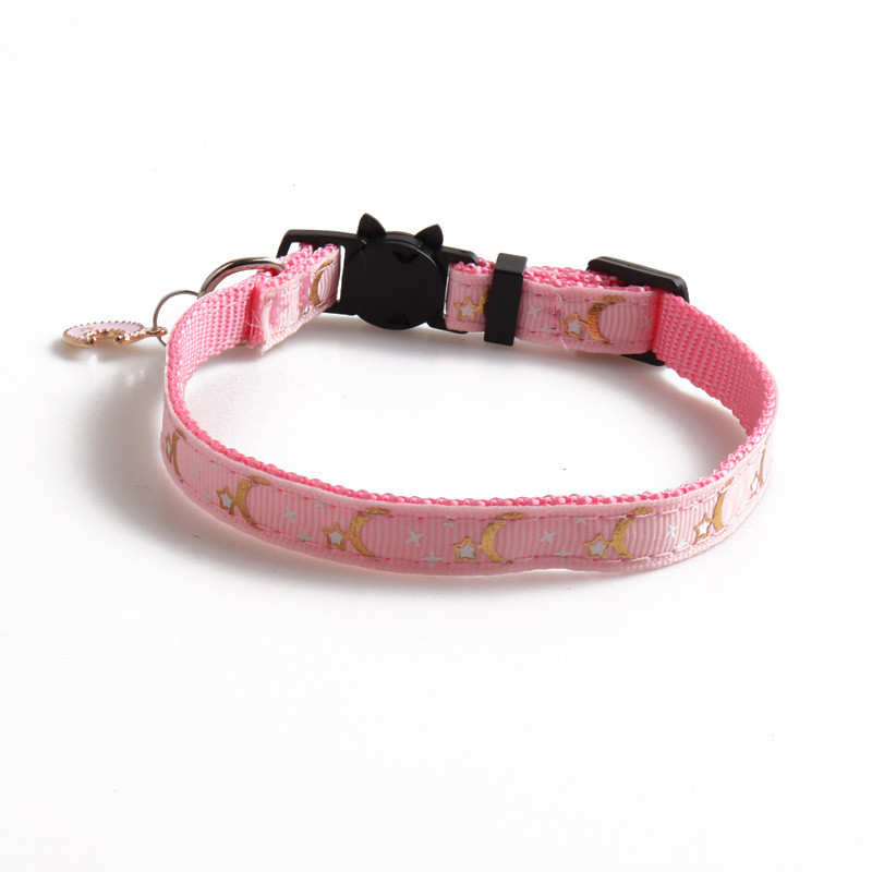 Breakaway macska nyakörvek harangokkal, arany holdakkal és csillagokkal, állítható biztonsági kölyök nyakörv, fénylik a sötétben medállal