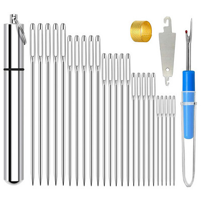 1 set de ace de cusut multifuncționale din oțel inoxidabil cu ochi mari argintii pentru ace de tricotat cu fire universale de uz casnic