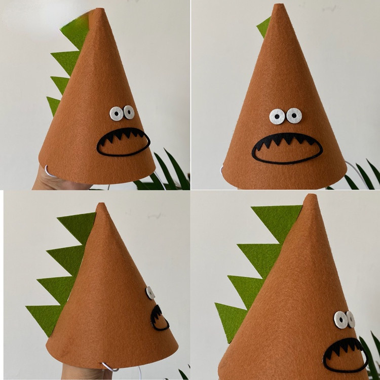 1 gab INS Baby Shower brūna dzimšanas dienas cepure bērnu dinozauru ballītei, neausta zaļa galvassega