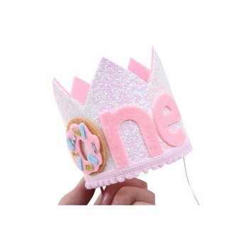 First Kids Donut Birthday Crown One 1 2 3 4 5 6 Sweet girl Pink Party Hat Candy Party Headwear