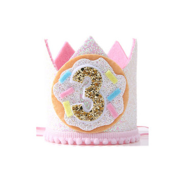 First Kids Donut Birthday Crown One 1 2 3 4 5 6 Sweet Girl Pink Party Hat Candy Party Headwear