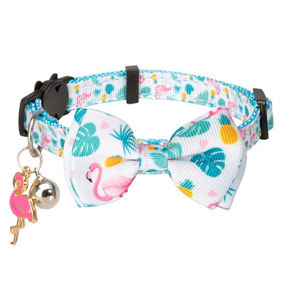Breakaway macskanyakörv csengő biztonsági csattal Nylon macskanyakörvek aranyos flamingó csokornyakkendővel, állítható 8"-12" között