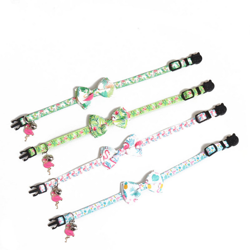 Breakaway macskanyakörv csengő biztonsági csattal Nylon macskanyakörvek aranyos flamingó csokornyakkendővel, állítható 8"-12" között