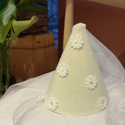 1 τμχ Νέο INS Baby Girl White Flower Καπέλο 1st Kids Birthday Cream Daisy Hat 100days Headwear Decoration