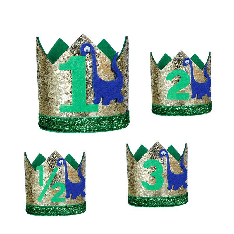 1 gab Baby Boy, 1. dinozaura dzimšanas dienas cepure, 2 3 gadus veca, divas rēcoša ballītes kroņa zaļa pusdzīvnieka galvas saite