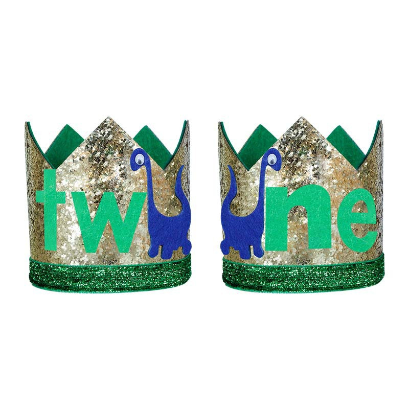 1 gab Baby Boy, 1. dinozaura dzimšanas dienas cepure, 2 3 gadus veca, divas rēcoša ballītes kroņa zaļa pusdzīvnieka galvas saite