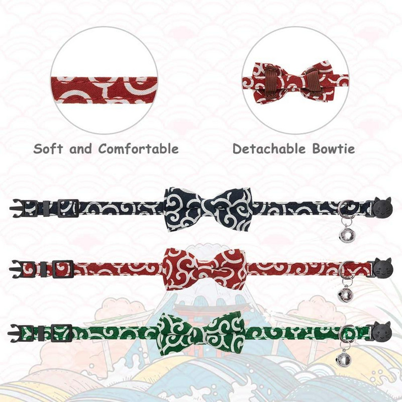 2020-as csokornyakkendős macskanyakörv, csengővel állítható nyakörvekkel, japán kimonó nindzsa stílus macskáknak cica cica kölyökkutya