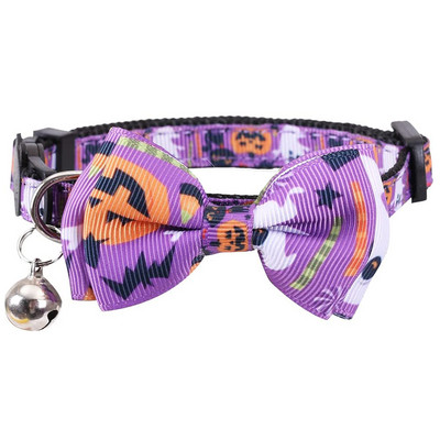 Halloween Cat nyakörv Breakaway csengővel és csokornyakkendővel, Ghost sütőtök mintákkal, új, állítható nejlon biztonsági cicanyakörv bulihoz