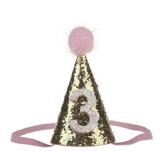 Zēna un meitenes pirmā 1. dzimšanas dienas cepure zelta viena divi trīs gadus veca mirdzoša princeses cepure matu aksesuārs