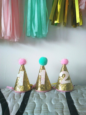 Αγόρι και κορίτσι Πρώτη 1η γενέθλια καπέλο χρυσό Ένα δύο τριών ετών Glitter Princess καπέλο μαλλιών