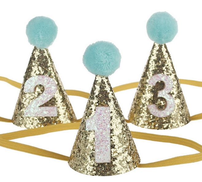 Zēna un meitenes pirmā 1. dzimšanas dienas cepure zelta viena divi trīs gadus veca mirdzoša princeses cepure matu aksesuārs