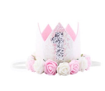 Κορίτσι πρώτο καπέλο γενεθλίων Flower Party Crown One 2ο 3ο Αριθμός 1 2 3 Λευκά καπέλα γενεθλίων Baby Priness Hair Headband