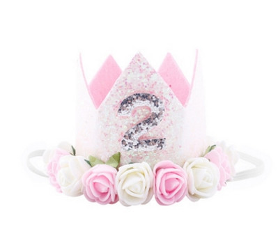 Κορίτσι πρώτο καπέλο γενεθλίων Flower Party Crown One 2ο 3ο Αριθμός 1 2 3 Λευκά καπέλα γενεθλίων Baby Priness Hair Headband