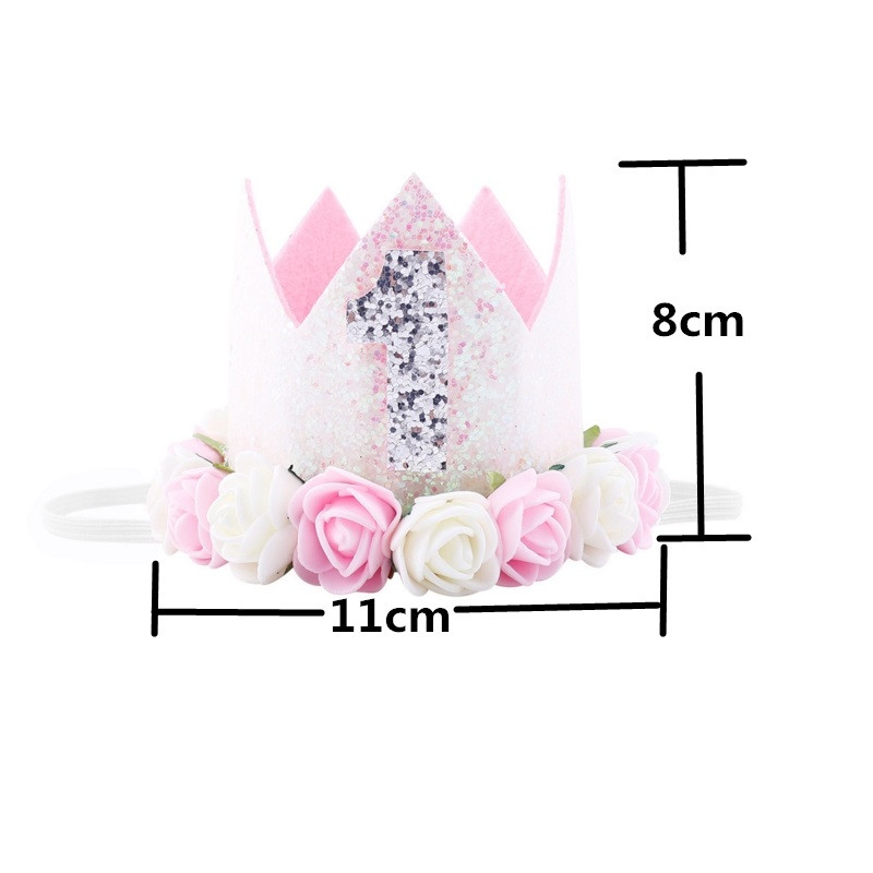 Κορίτσι πρώτο καπέλο γενεθλίων Flower Party Crown One 2ο 3ο Αριθμός 1 2 3 Λευκά καπέλα γενεθλίων Baby Priness Hair Headband